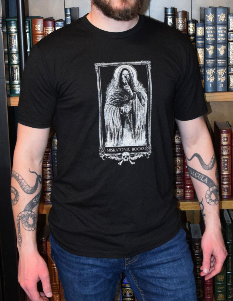 MISKATONIC BOOKS MONK T-SHIRT with artwork by Nestor Avalos - Image 2