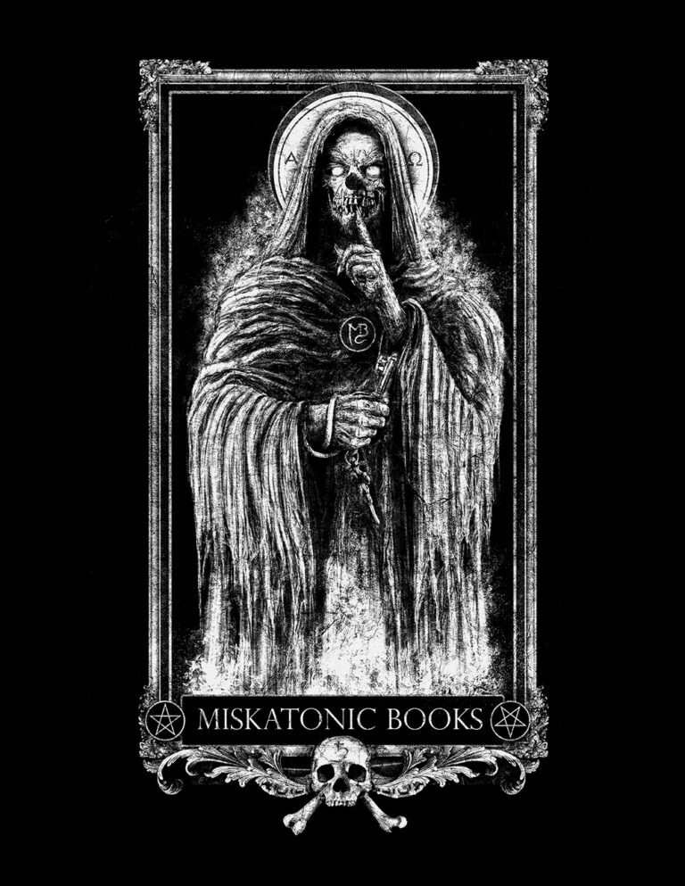 MISKATONIC BOOKS MONK T-SHIRT with artwork by Nestor Avalos - Image 3