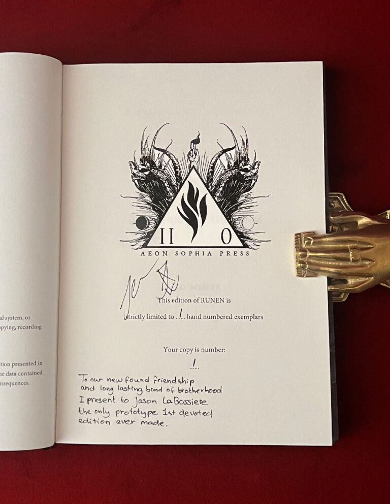 RUNEN: The Wisdom of the Runes by A.D. Mercer - Deluxe PROTOTYPE DEVOTEE edition of only #1 of only 1 copies, bound in quarter leather and marbled boards in custom traycase - Image 4