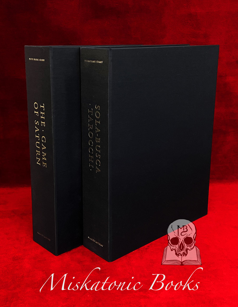 THE GAME OF SATURN & SOLA- BUSCA TAROCCHI TAROT by Peter Mark Adams (DELUXE 2 Volume Set of Book Bound in Black Python and Shantung with Custom Traycase & Deluxe Edition of the Tarot in Traycase)