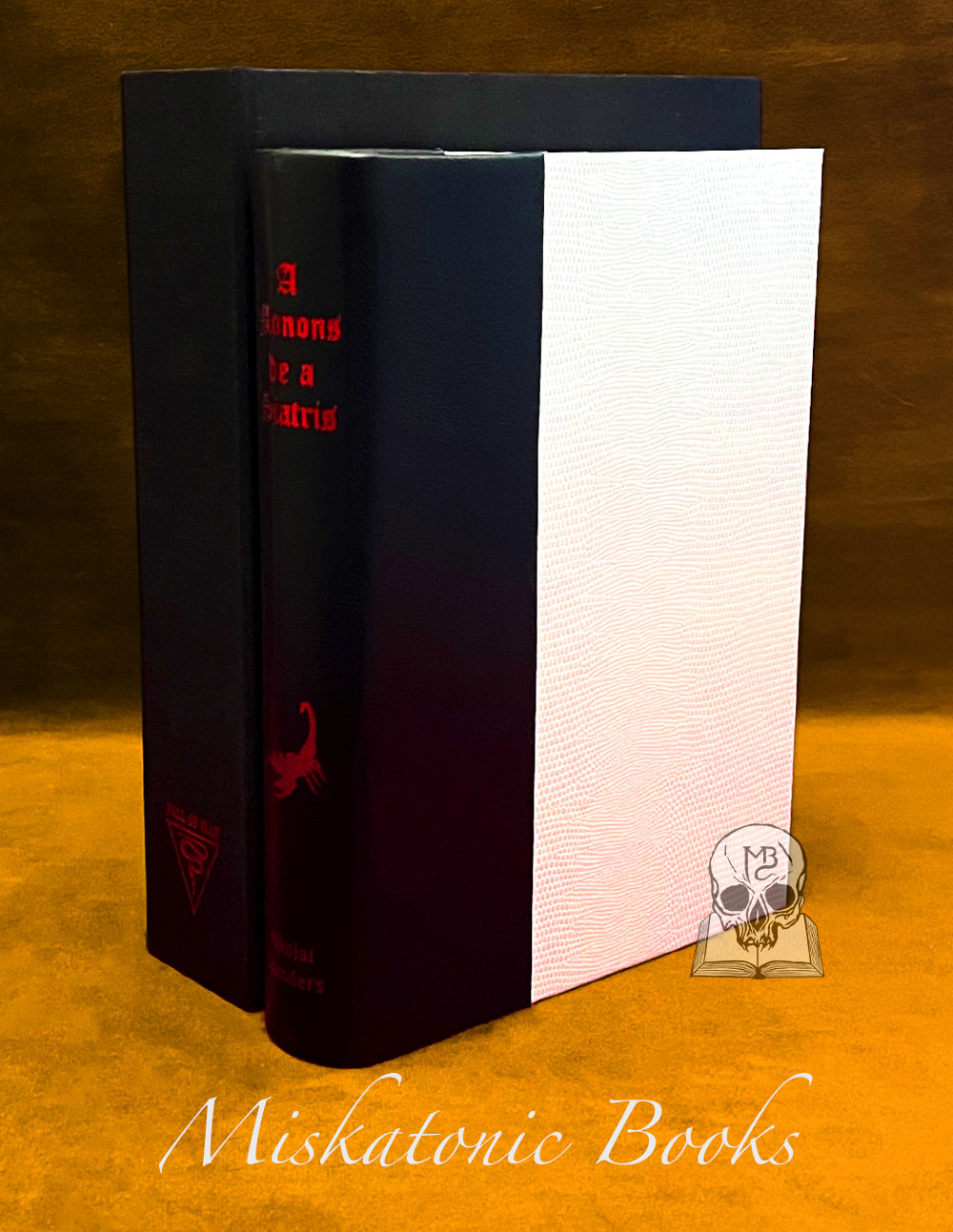 A Monons de a Siatris: The Heart of the Scorpion by Nikolai Saunders - Deluxe Bound in Leather and Pelaq Lizard in Custom Traycase