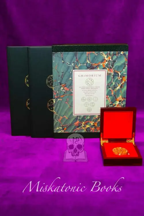 GRIMOIRE OF ARMADEL translated by S.L. MacGregor Mathers 2 volumes - Deluxe leather Bound Edition in Custom Marbled Slipcase with One of Seven Brass Magical Seals in Wood Box