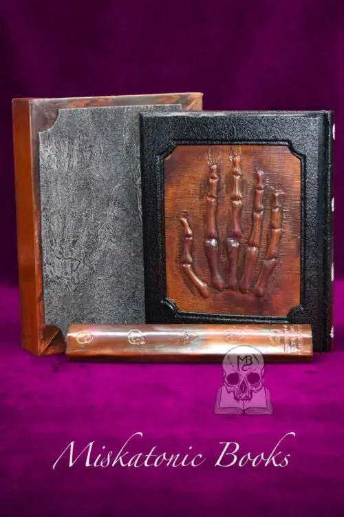 GRAVEYARD WANDERERS by Dr. Tom Johnson - Deluxe Leather Bound and Inlaid Copper Skeletal Hand with Custom Slipcase