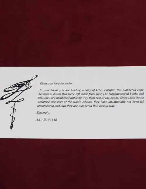 LIBER FALXIFER I: The Book of the Left Handed Reaper by N.A-A.218 (First Edition Limited Edition Hardcover Special Overrun Copy of only 72 hand numbered copies) - Image 3